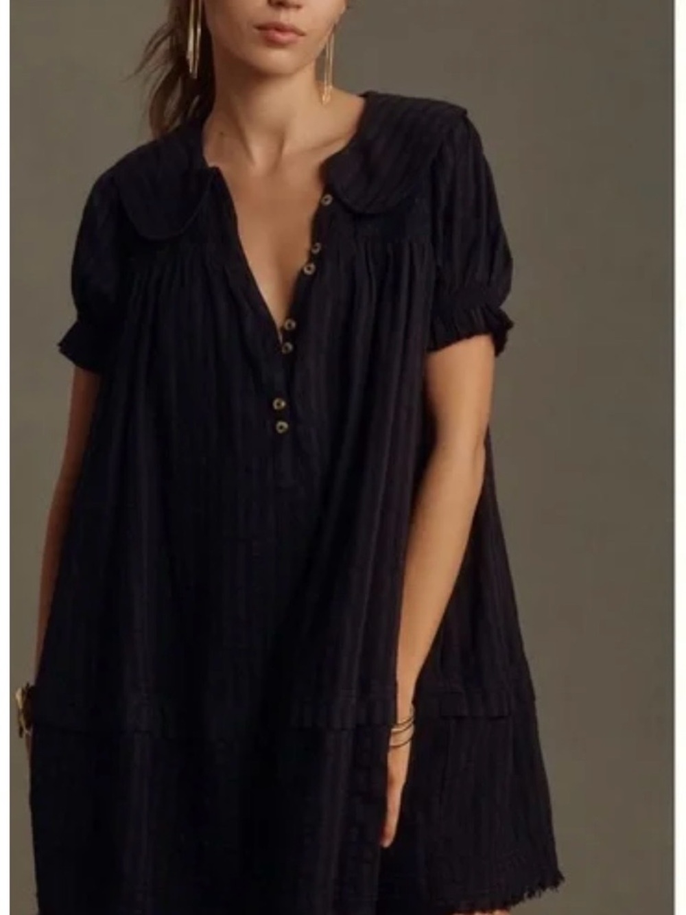 Pilcro Black Mini Dress with Peter Pan Collar
